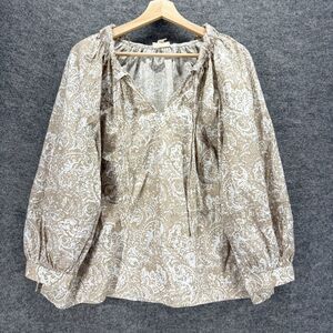 A New Approach Blouse Women 0X Plus Gray Paisley V-Neck Tasseled Long Sleeve